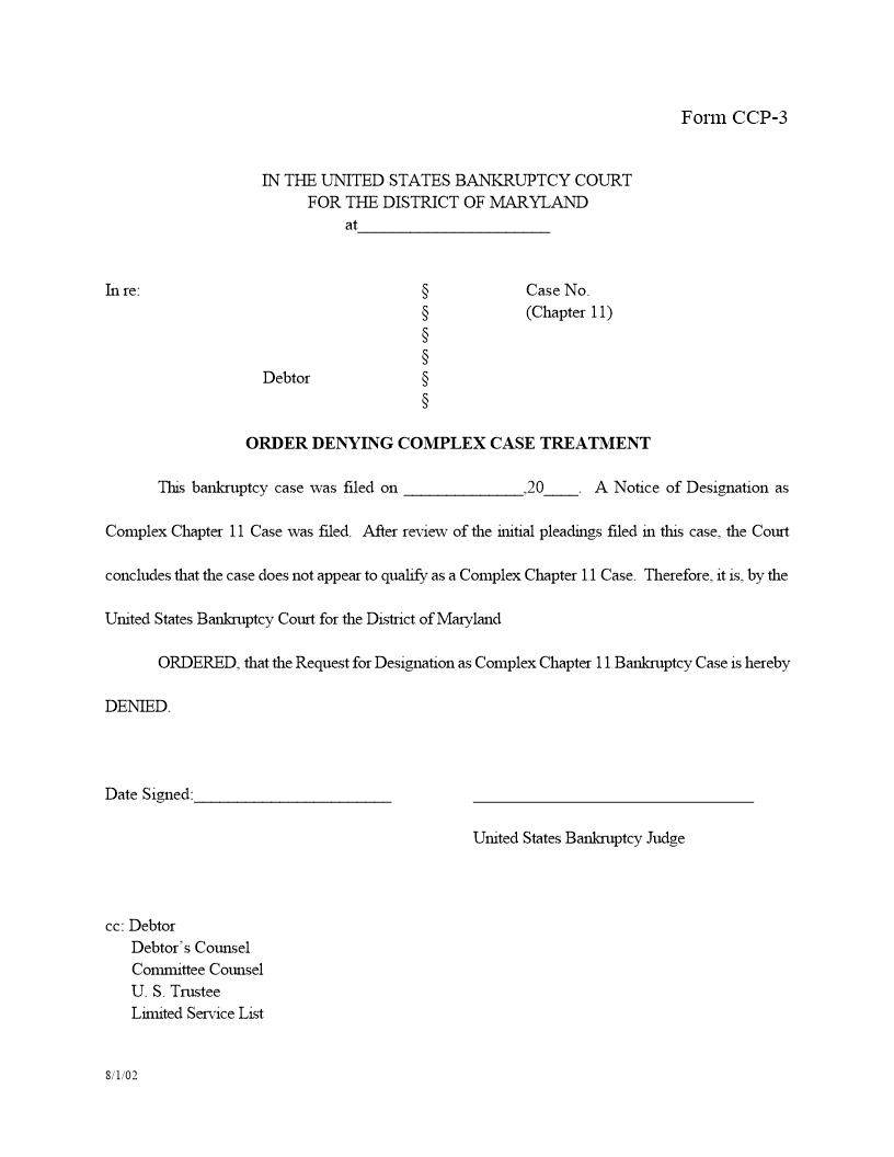 Order Denying Complex Case Treatment {CCP-3} | Pdf Fpdf Docx | Maryland