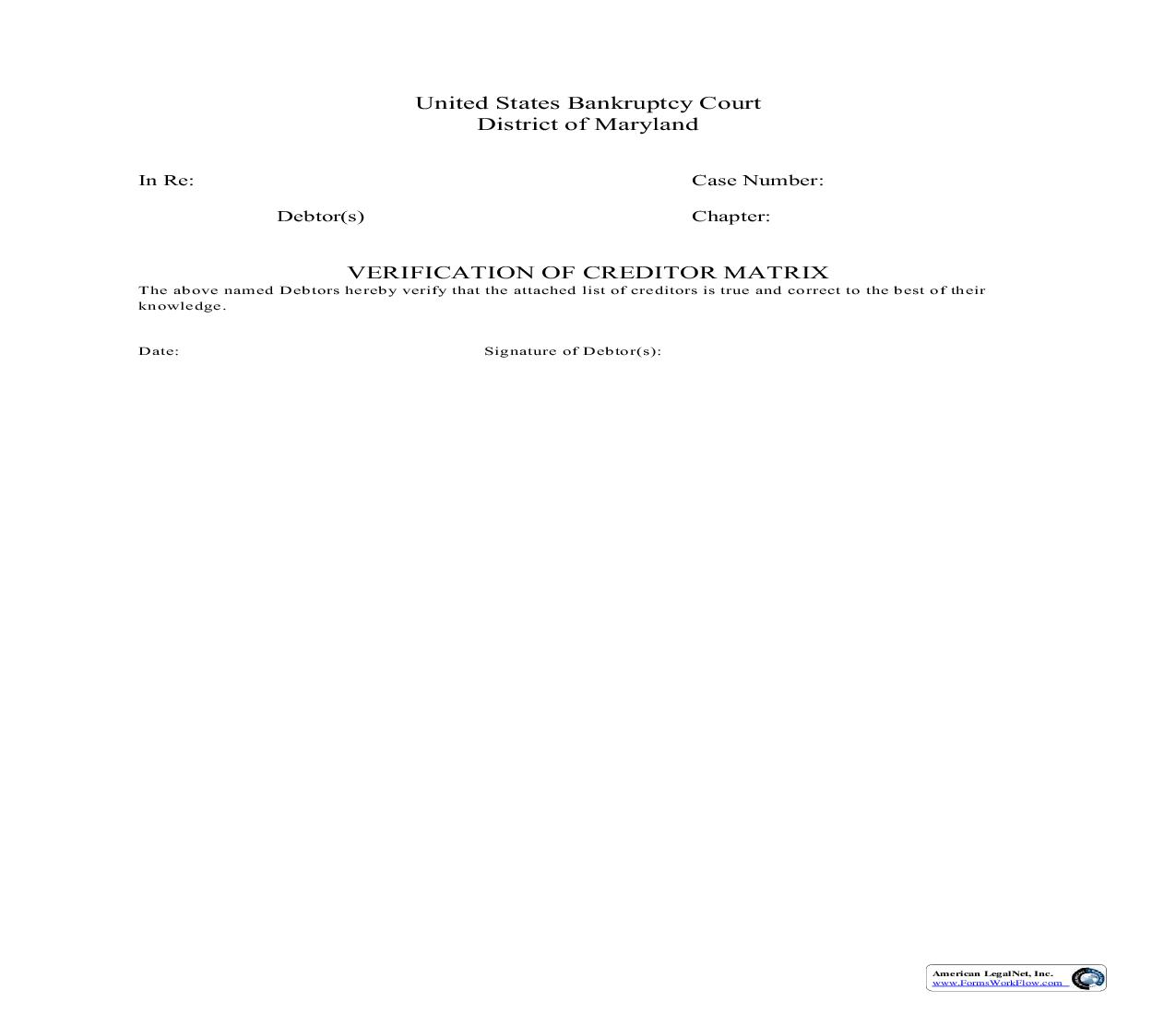 Verification Of Creditor Matrix | Pdf Fpdf Doc Docx | Maryland