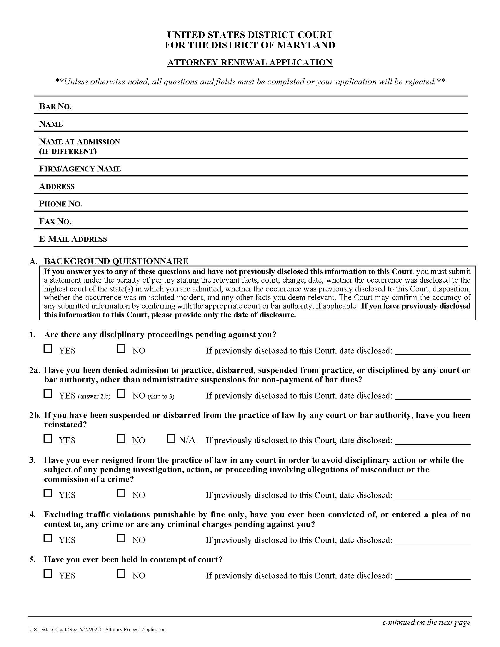 Attorney Renewal Application | Pdf Fpdf Docx | Maryland