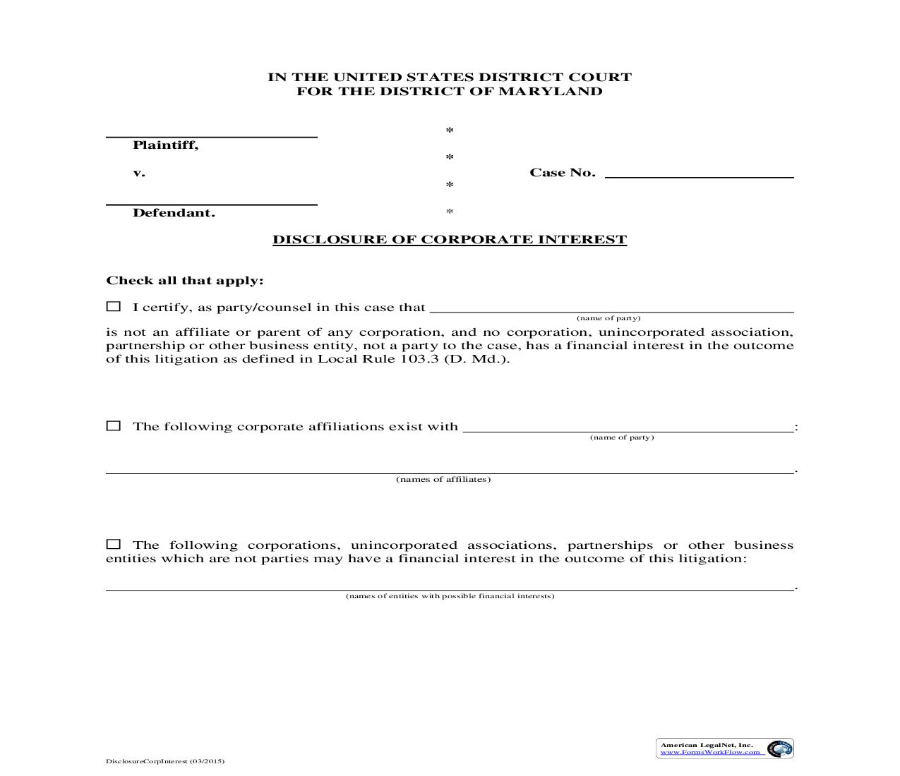 Disclosure Of Corporate Interest | Pdf Fpdf Doc Docx | Maryland