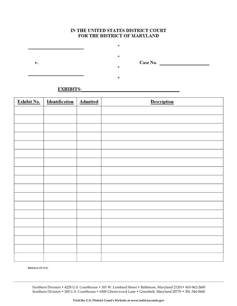 Exhibit List | Pdf Fpdf Docx | Maryland