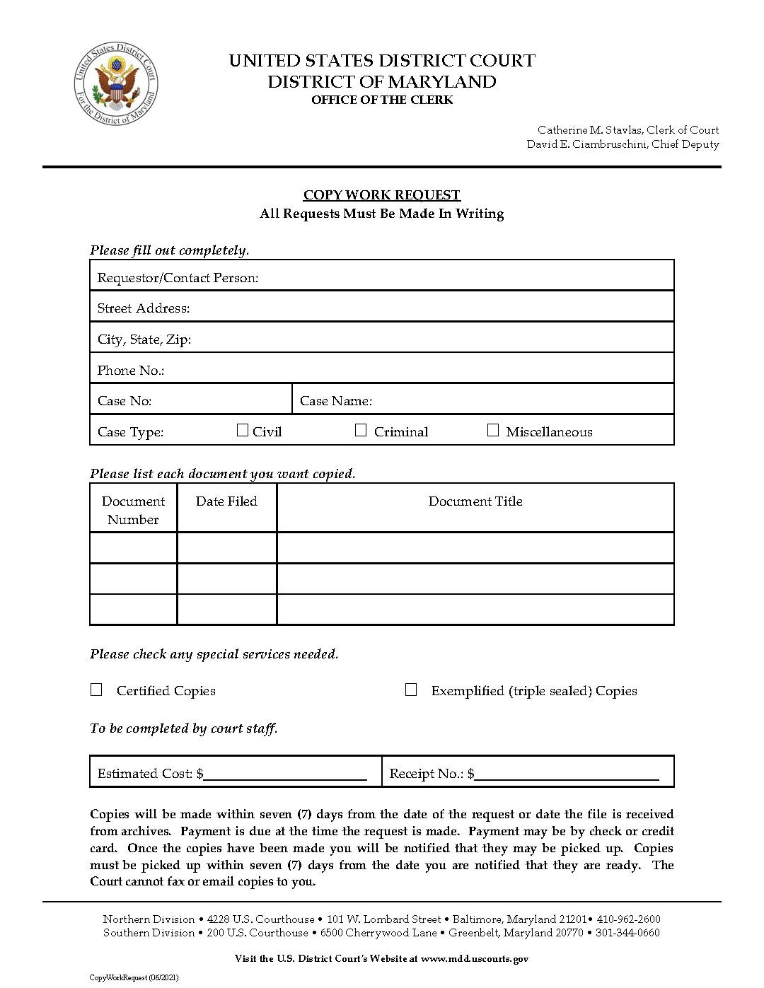 Copy Work Request | Pdf Fpdf Doc Docx | Maryland