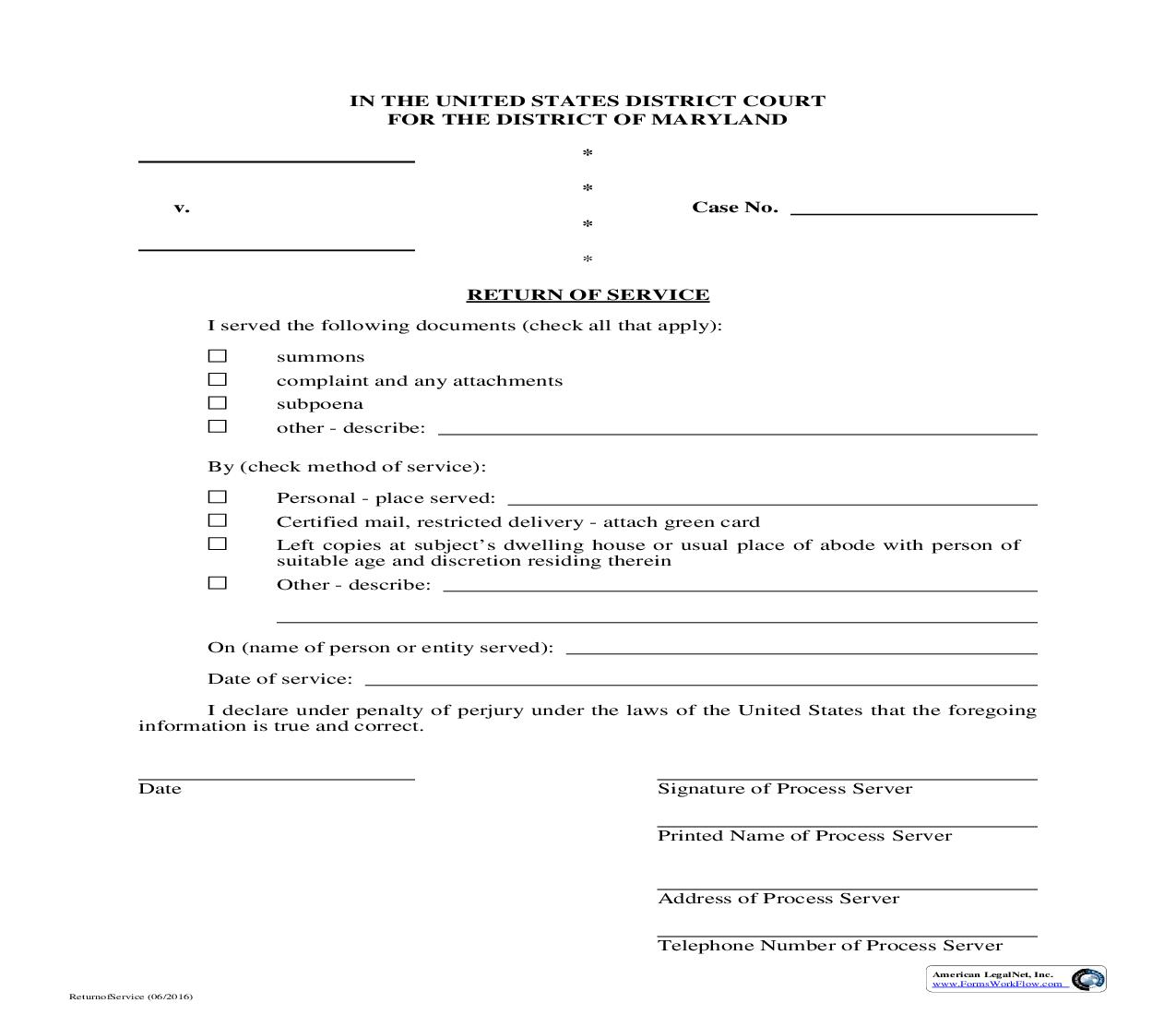 Return Of Service | Pdf Fpdf Doc Docx | Maryland
