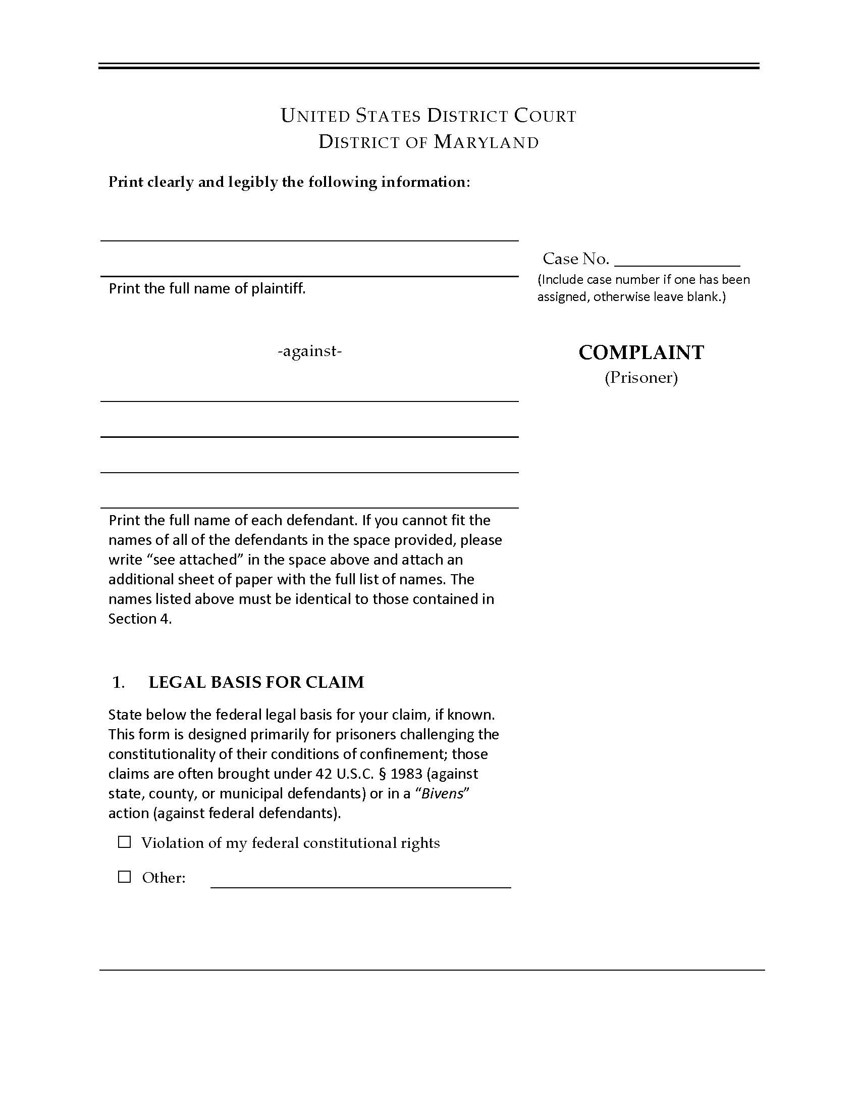Complaint (Civil Rights) | Pdf Fpdf Doc Docx | Maryland