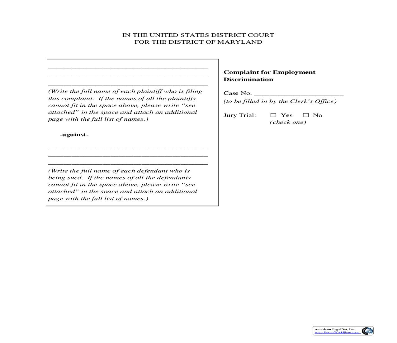 Complaint For Employment Discrimination | Pdf Fpdf Doc Docx | Maryland