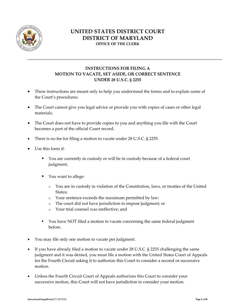 Motion To Vacate Set Aside Or Correct Sentence | Pdf Fpdf Doc Docx | Maryland