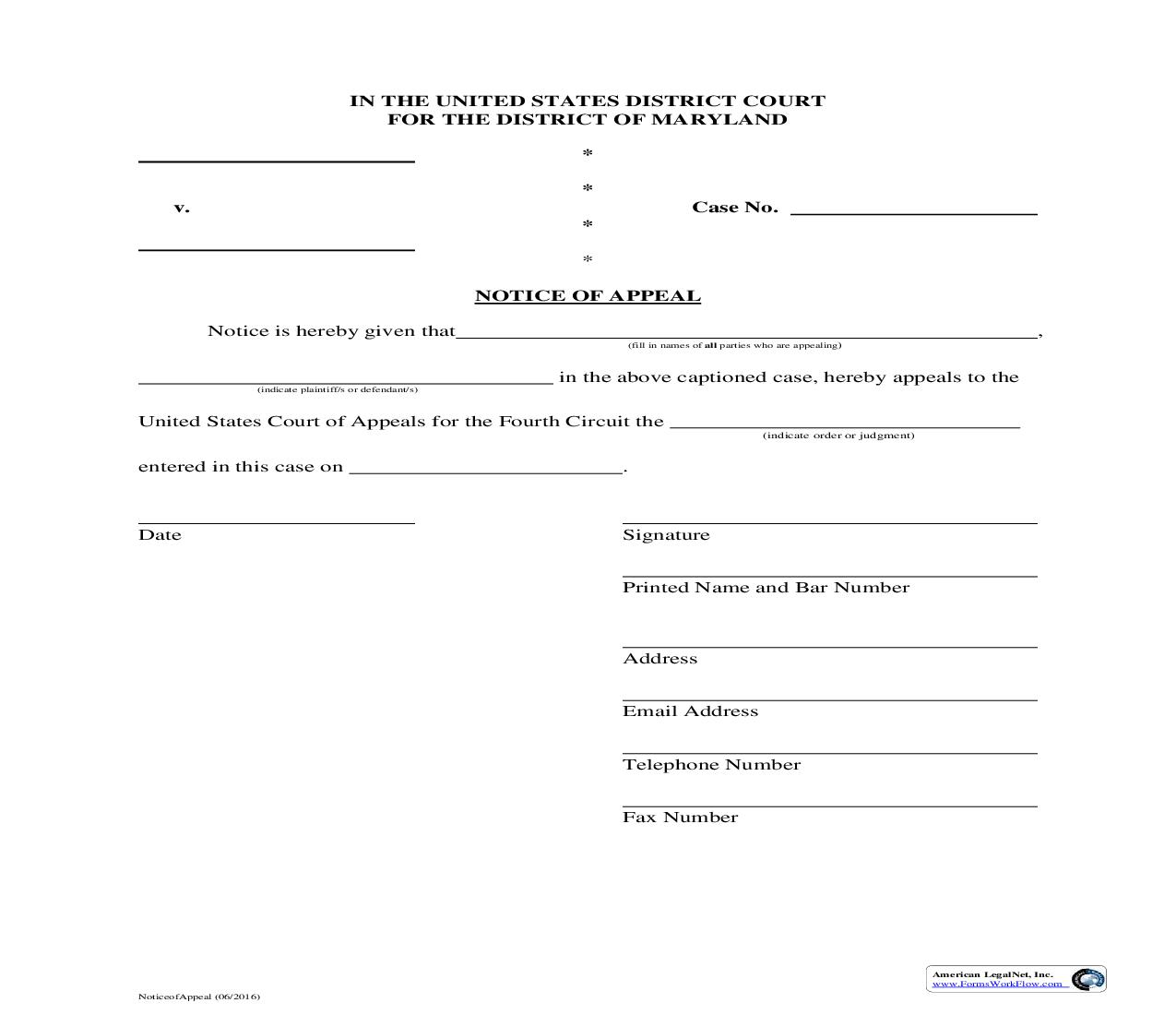 Notice Of Appeal (Civil) | Pdf Fpdf Doc Docx | Maryland