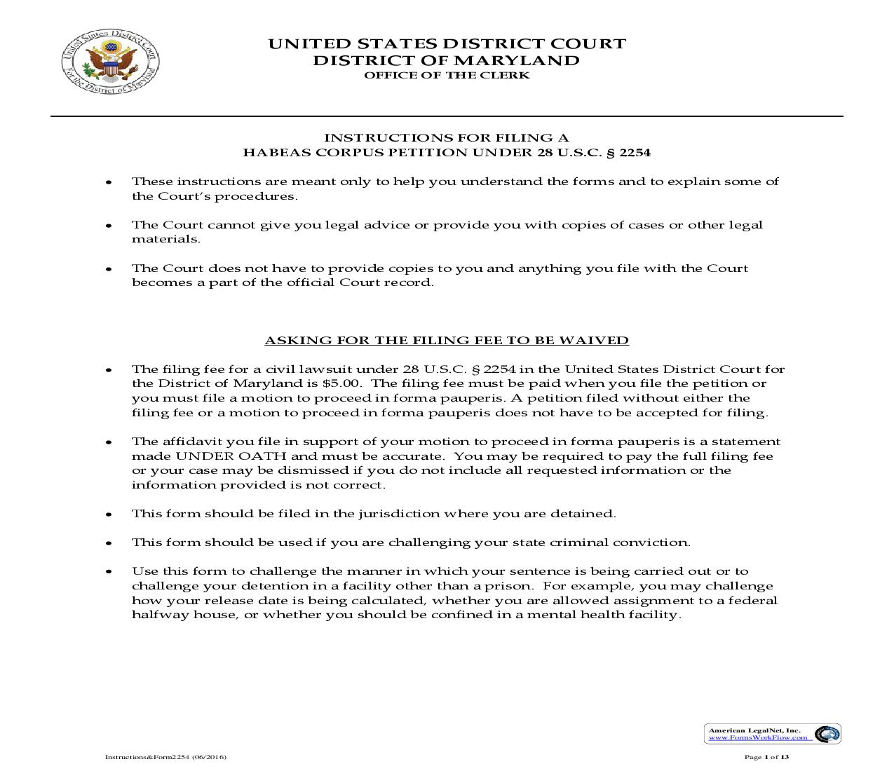 Petition For Writ Of Habeas Corpus (Under 28 USC 2254) | Pdf Fpdf Doc Docx | Maryland