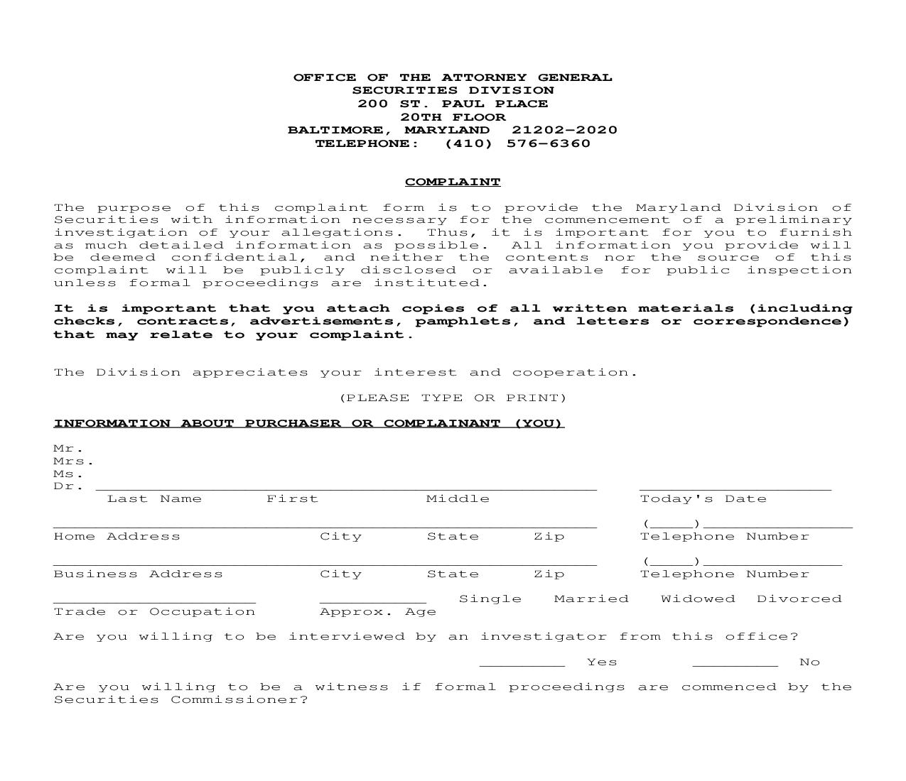 Complaint | Pdf Fpdf Doc Docx | Maryland