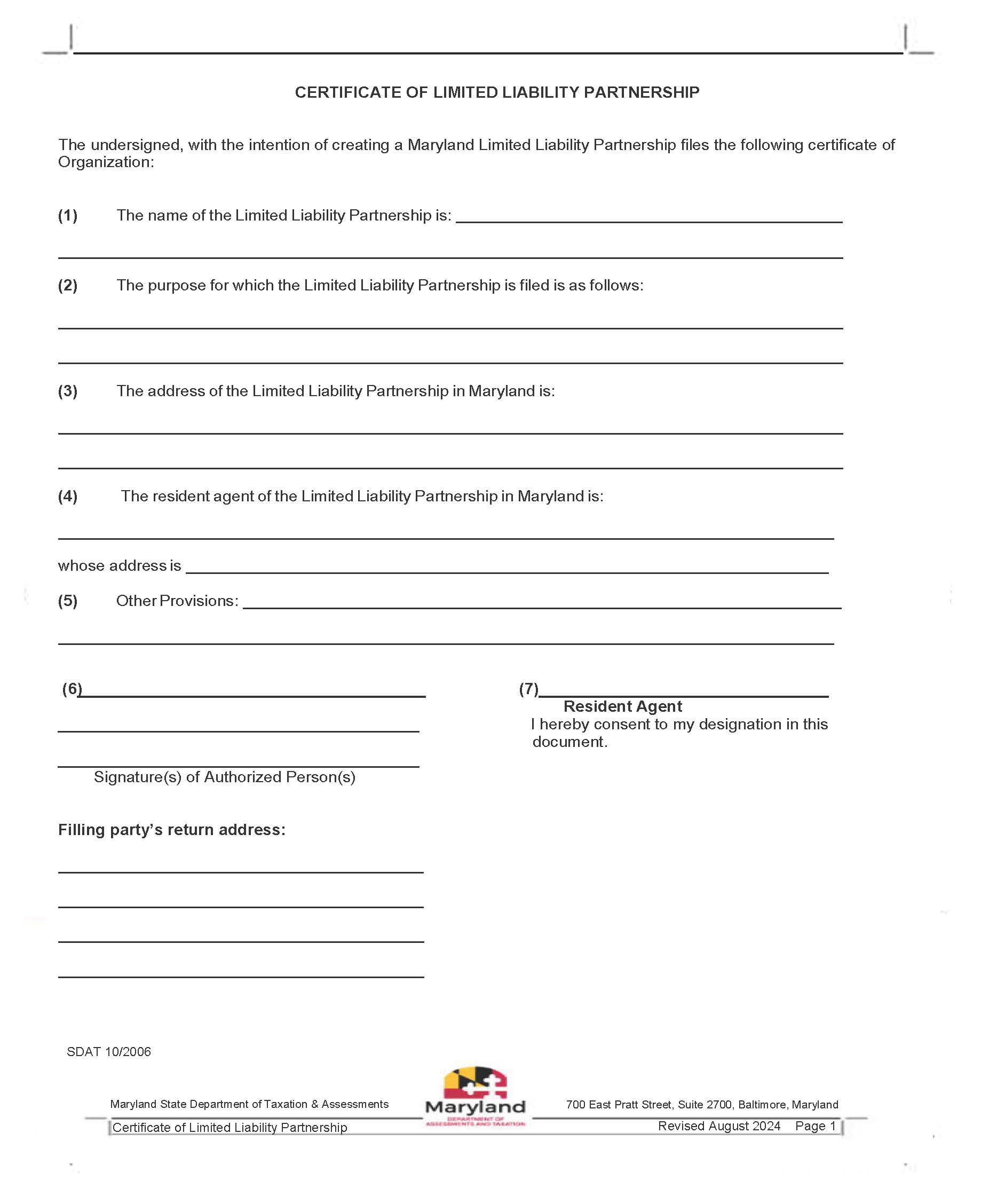 Certificate Of Limited Liability Partnership | Pdf Fpdf Docx | Maryland