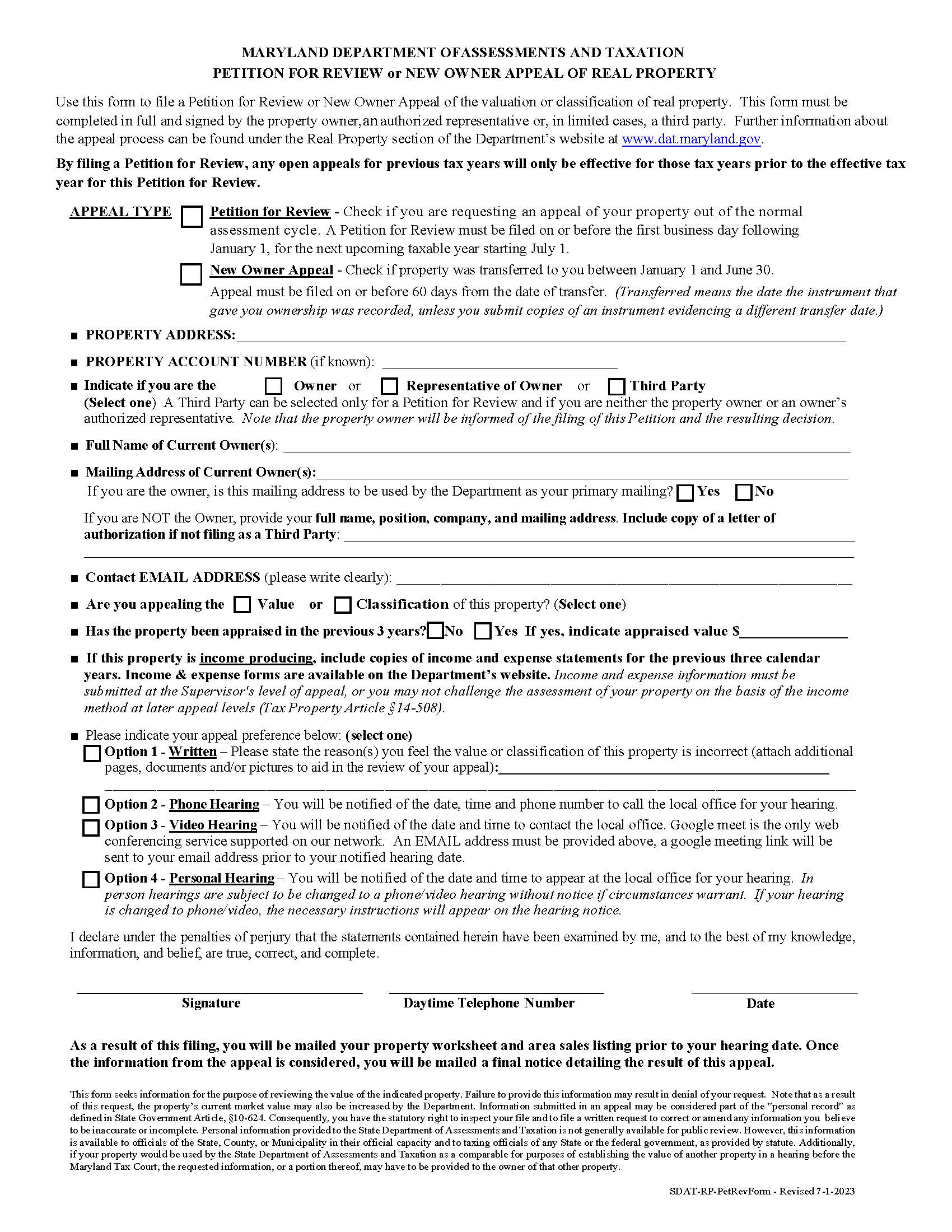 Petition For Review Of Real Property | Pdf Fpdf Docx | Maryland