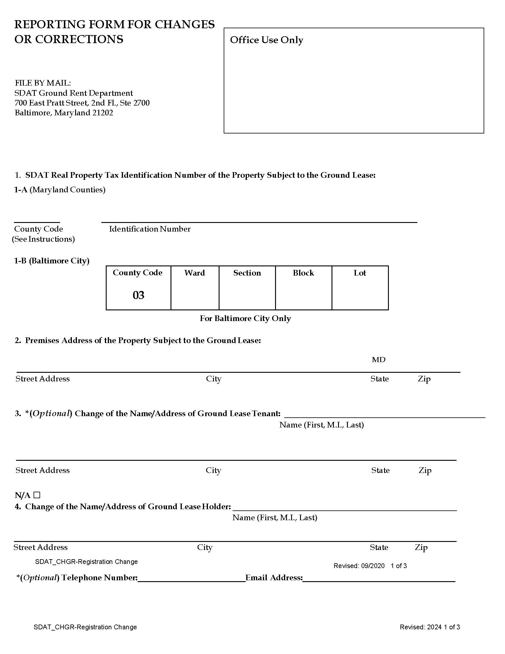 Reporting Form For Changes Or Corrections | Pdf Fpdf Docx | Maryland