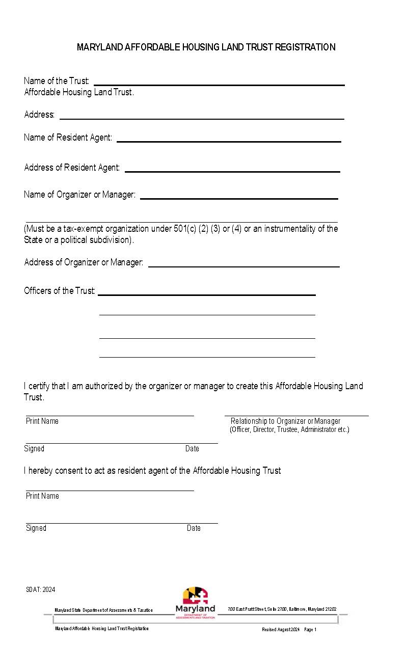 Affordable Housing Land Trust Registration | Pdf Fpdf Docx | Maryland