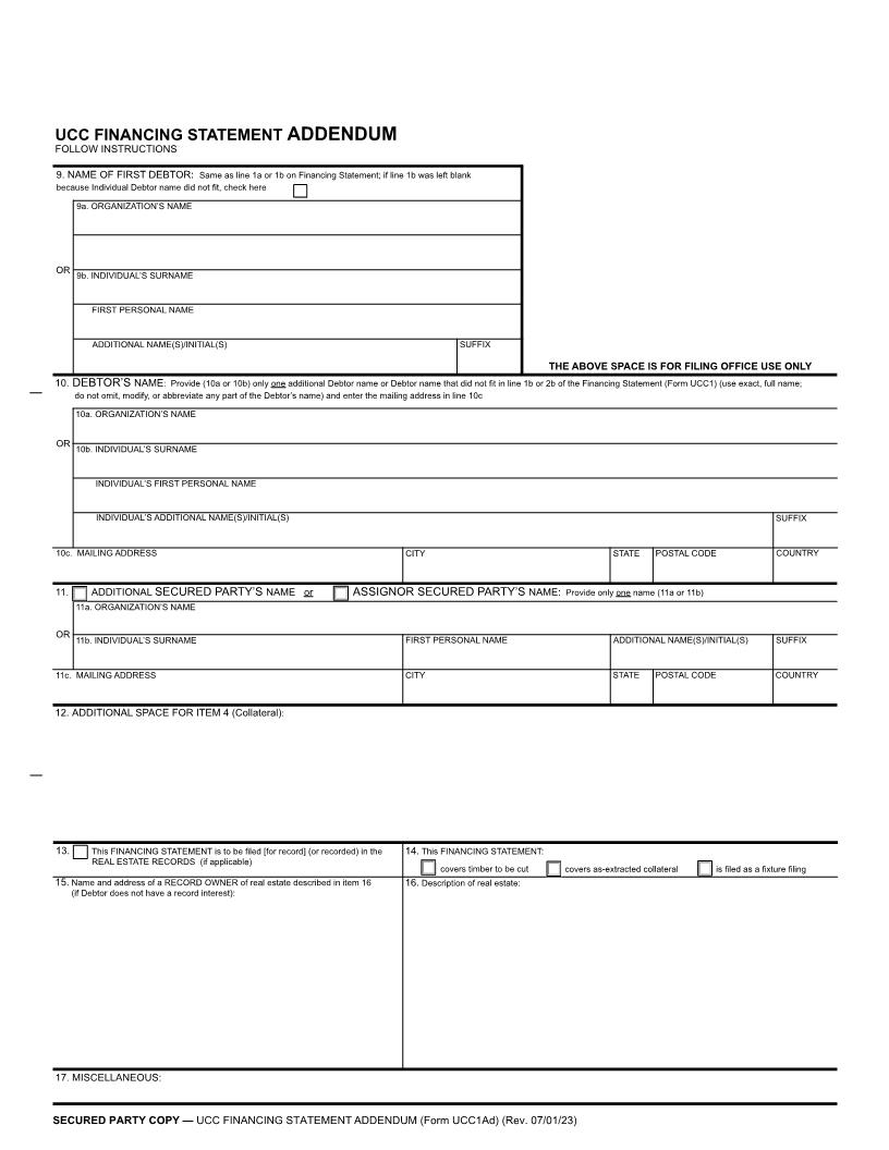 UCC1Ad Financing Statement Addendum (National) {UCC1Ad} | Pdf Fpdf Doc Docx | Maryland