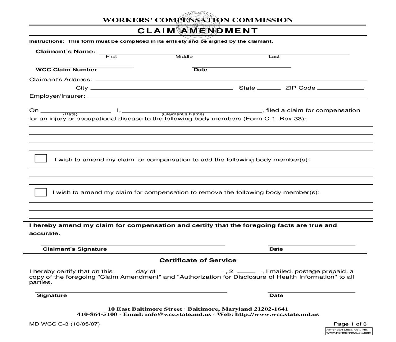 Claim Amendment {C-3} | Pdf Fpdf Doc Docx | Maryland