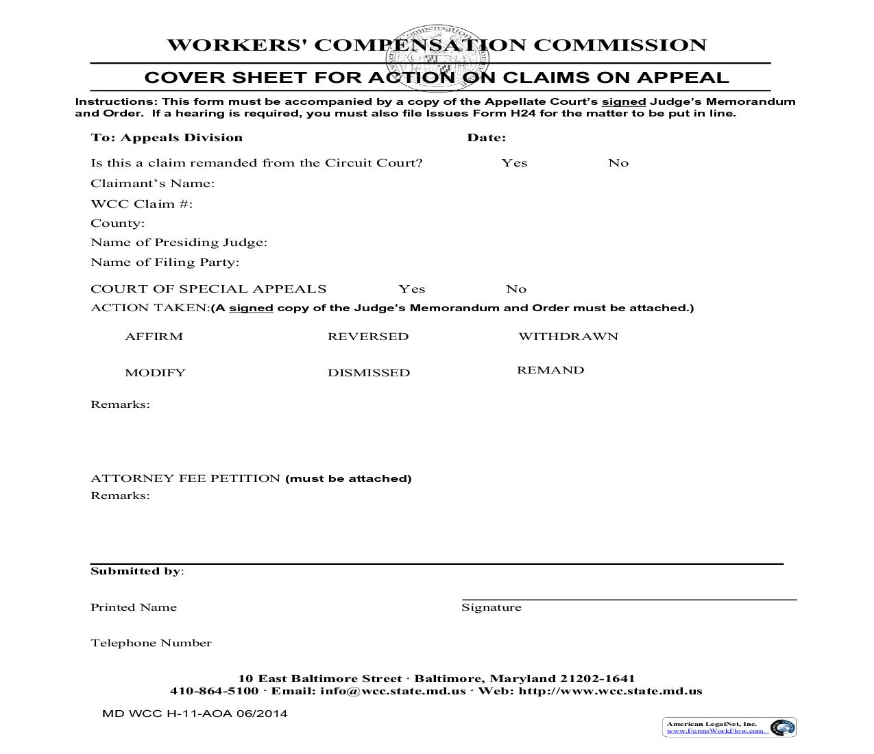 Cover Sheet For Action On Claims On Appeal | Pdf Fpdf Doc Docx | Maryland