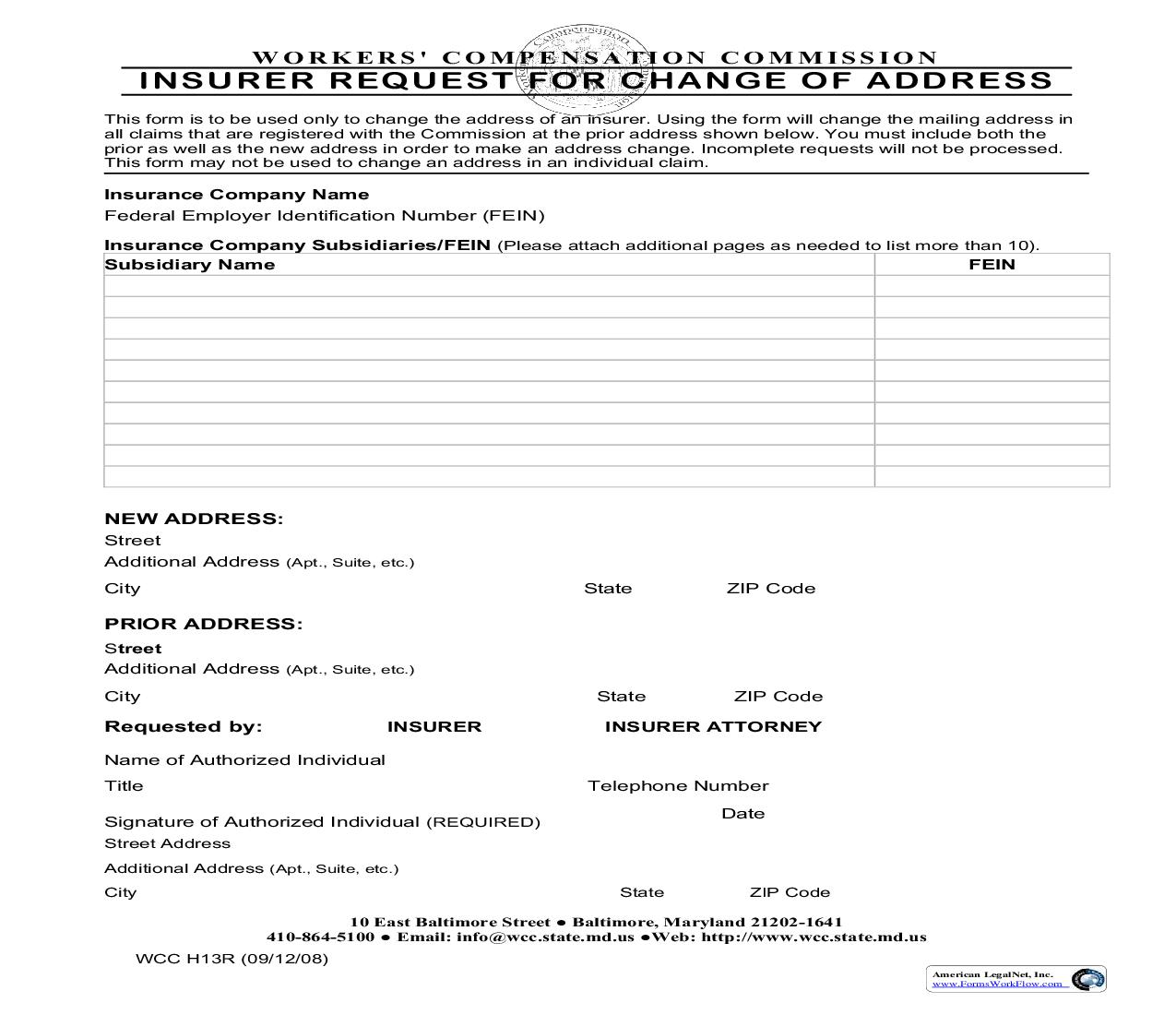Insurer Request For Change Of Address {H13R} | Pdf Fpdf Doc Docx | Maryland