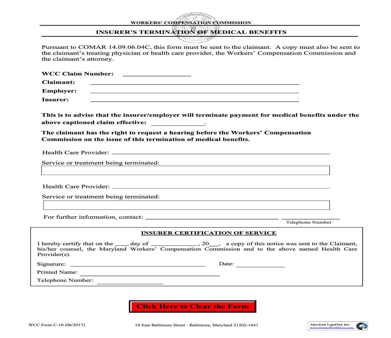 Insurers Termination Of Medical Benefits {C-10} | Pdf Fpdf Doc Docx | Maryland