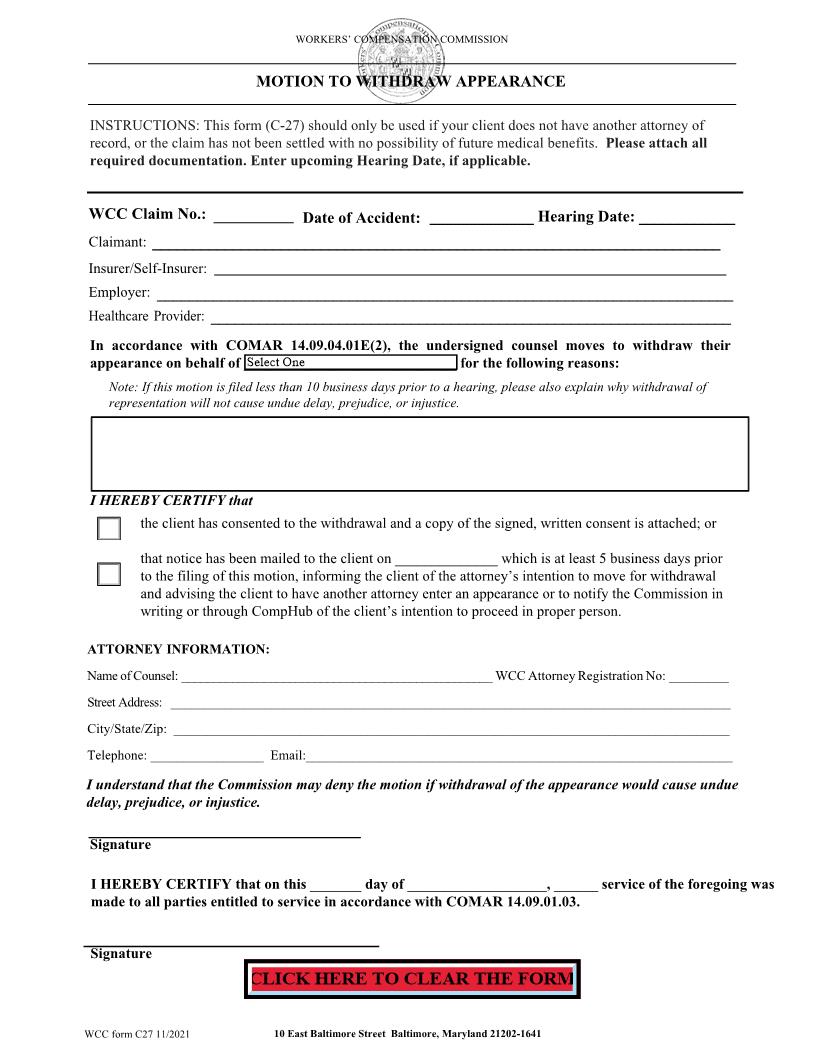 Motion To Withdraw Appearance  {C27} | Pdf Fpdf Docx | Maryland