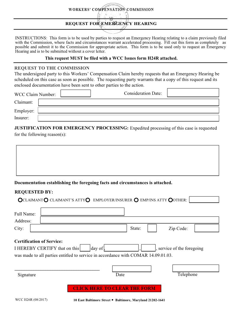 Request For Emergency Hearing {H26R} | Pdf Fpdf Doc Docx | Maryland