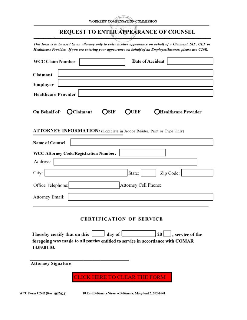 Request To Enter Appearance Of Counsel {C24R} | Pdf Fpdf Docx | Maryland