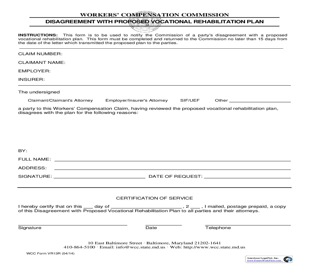 Disagreement With Proposed Vocational Rehabilitation Plan {VR-13R} | Pdf Fpdf Doc Docx | Maryland