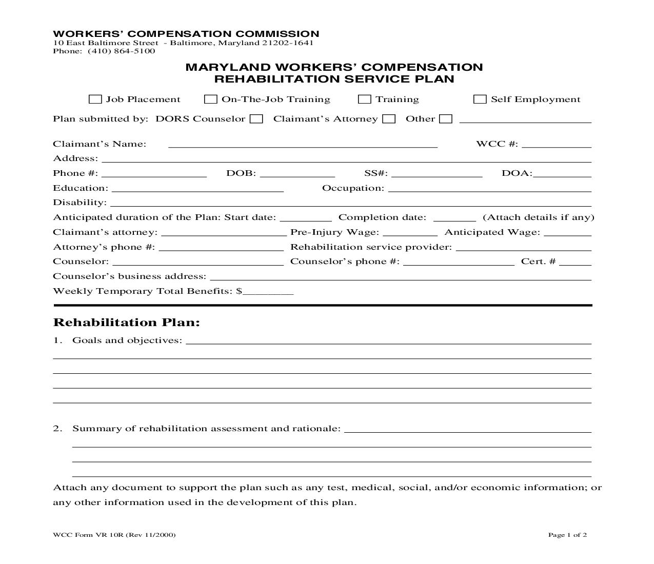 Rehabilitation Service Plan {VR-10R} | Pdf Fpdf Doc Docx | Maryland