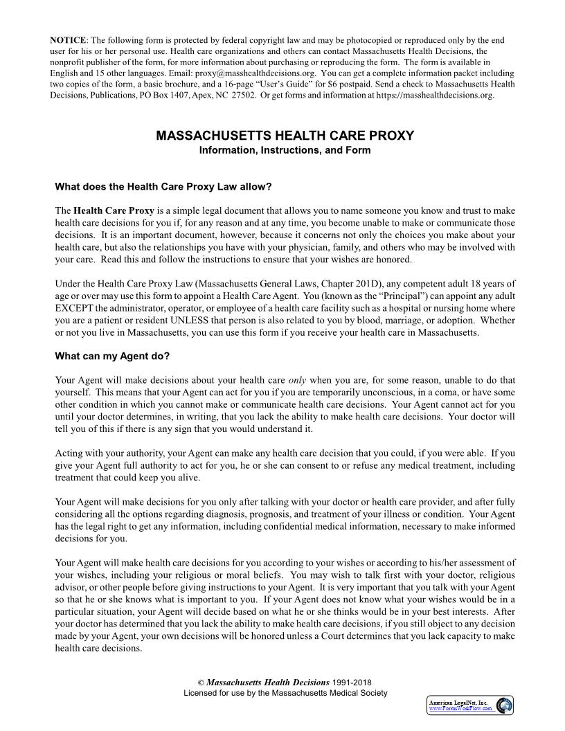 Massachusetts Health Care Proxy | Pdf Fpdf Docx | Massachusetts