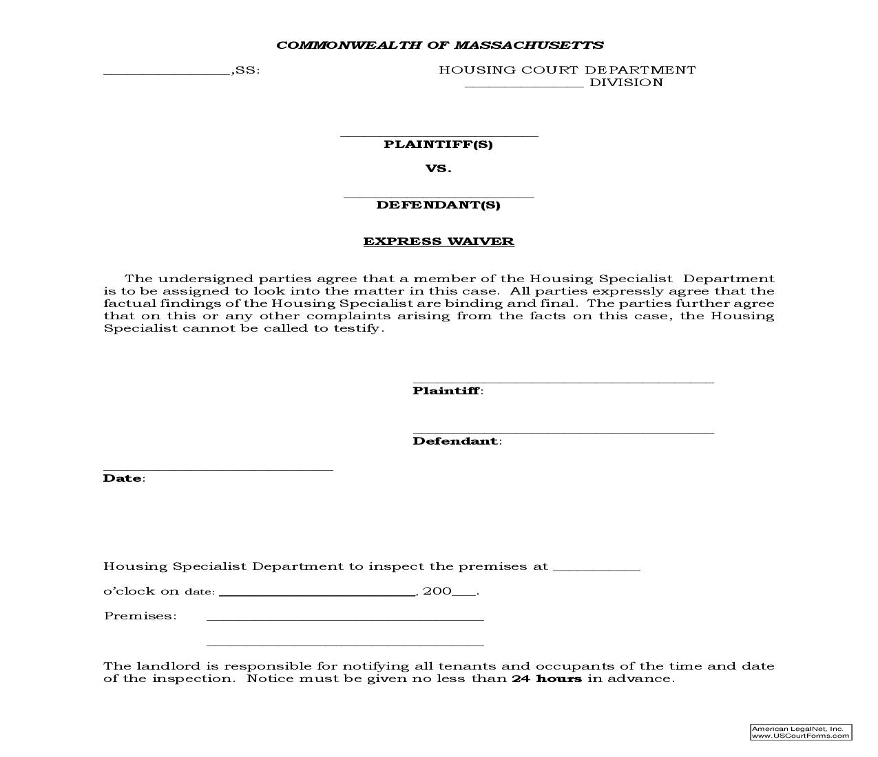 Express Waiver | Pdf Fpdf Doc Docx | Massachusetts