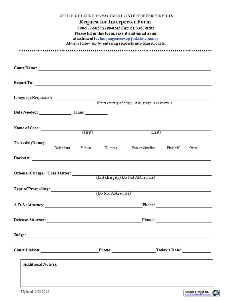 Request For Interpreter | Pdf Fpdf Docx | Massachusetts