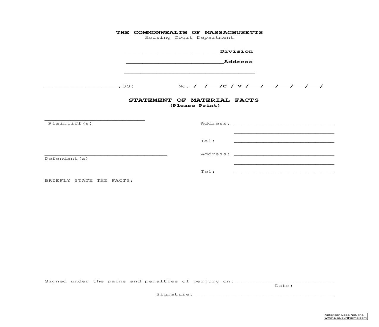 Statement Of Material Facts | Pdf Fpdf Doc Docx | Massachusetts