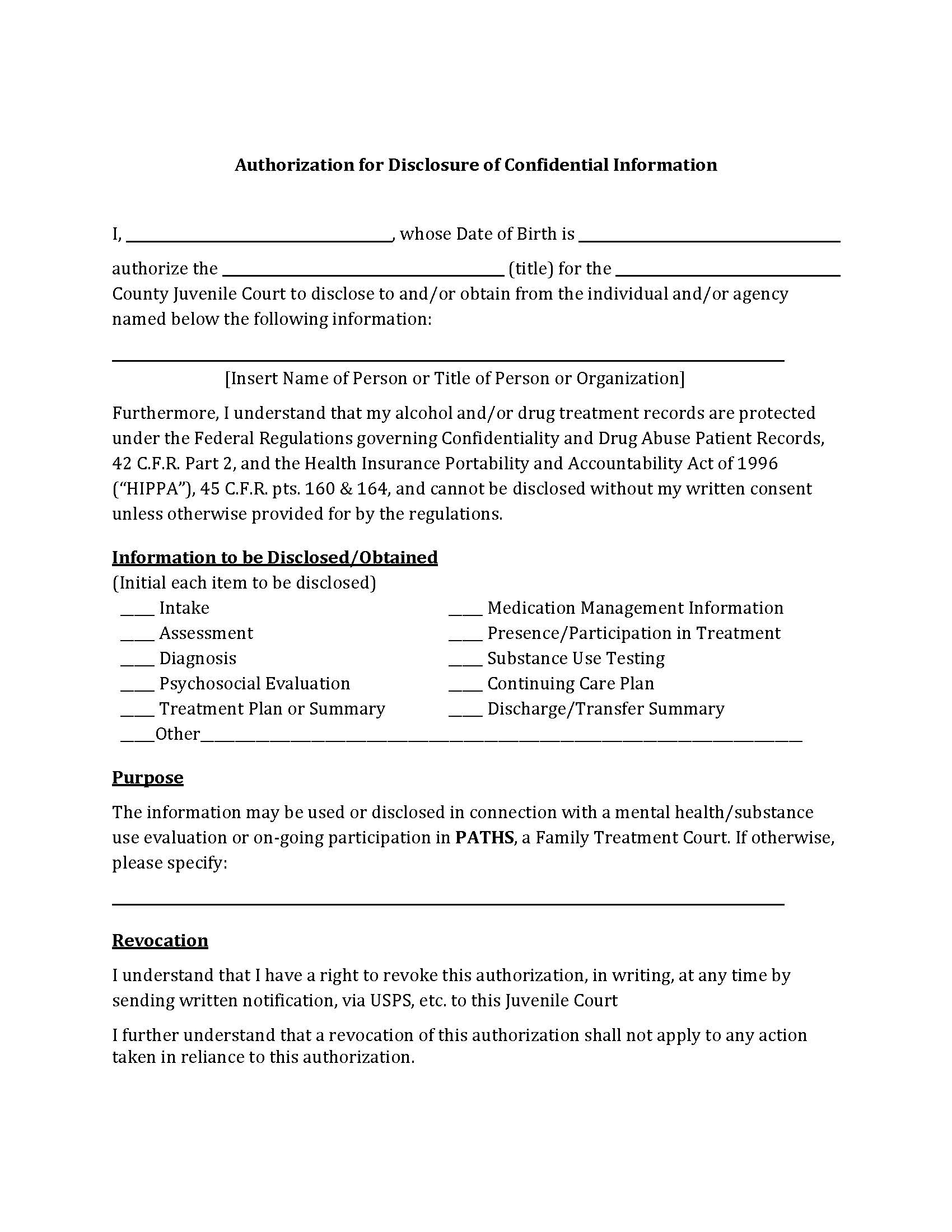 Authorization For Disclosure Of Confidential Information | Pdf Fpdf Docx | Massachusetts