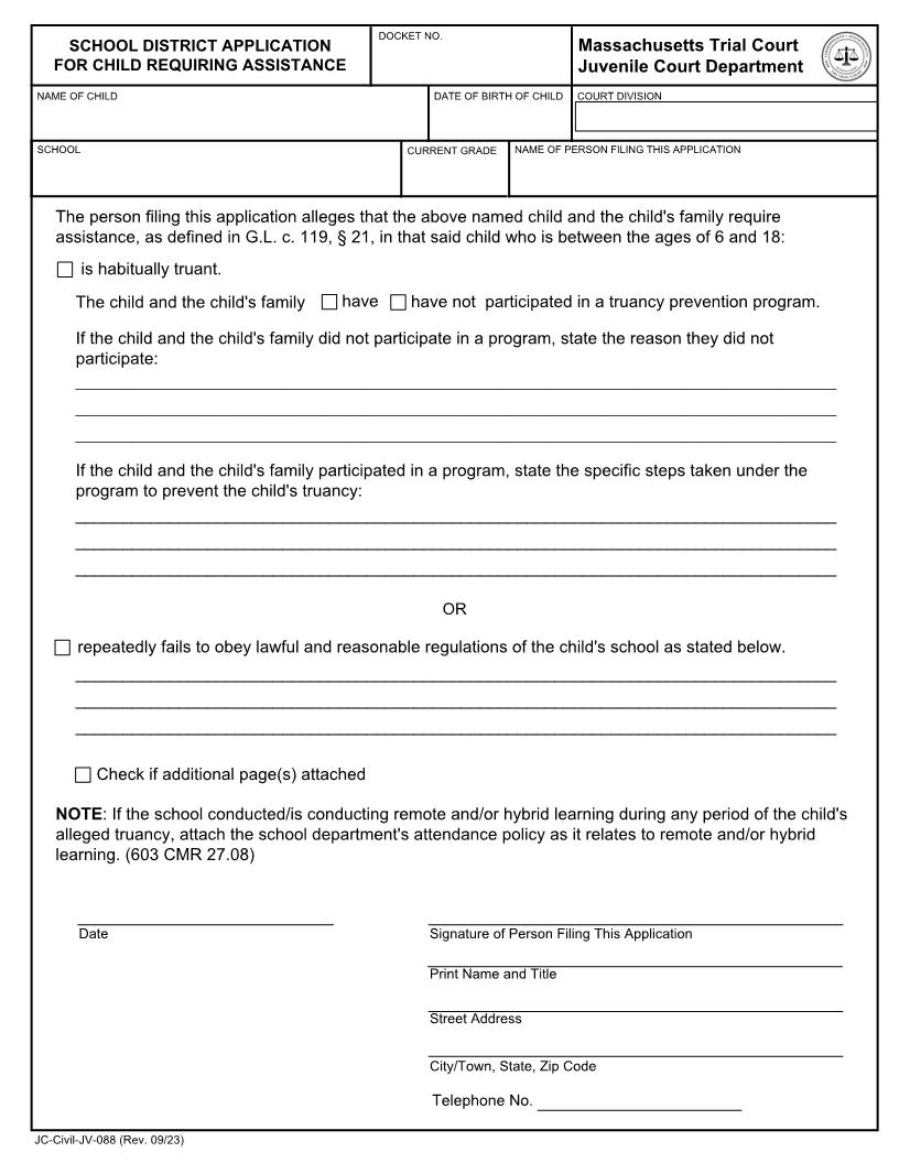 CRA School District Application {JV-088} | Pdf Fpdf Docx | Massachusetts