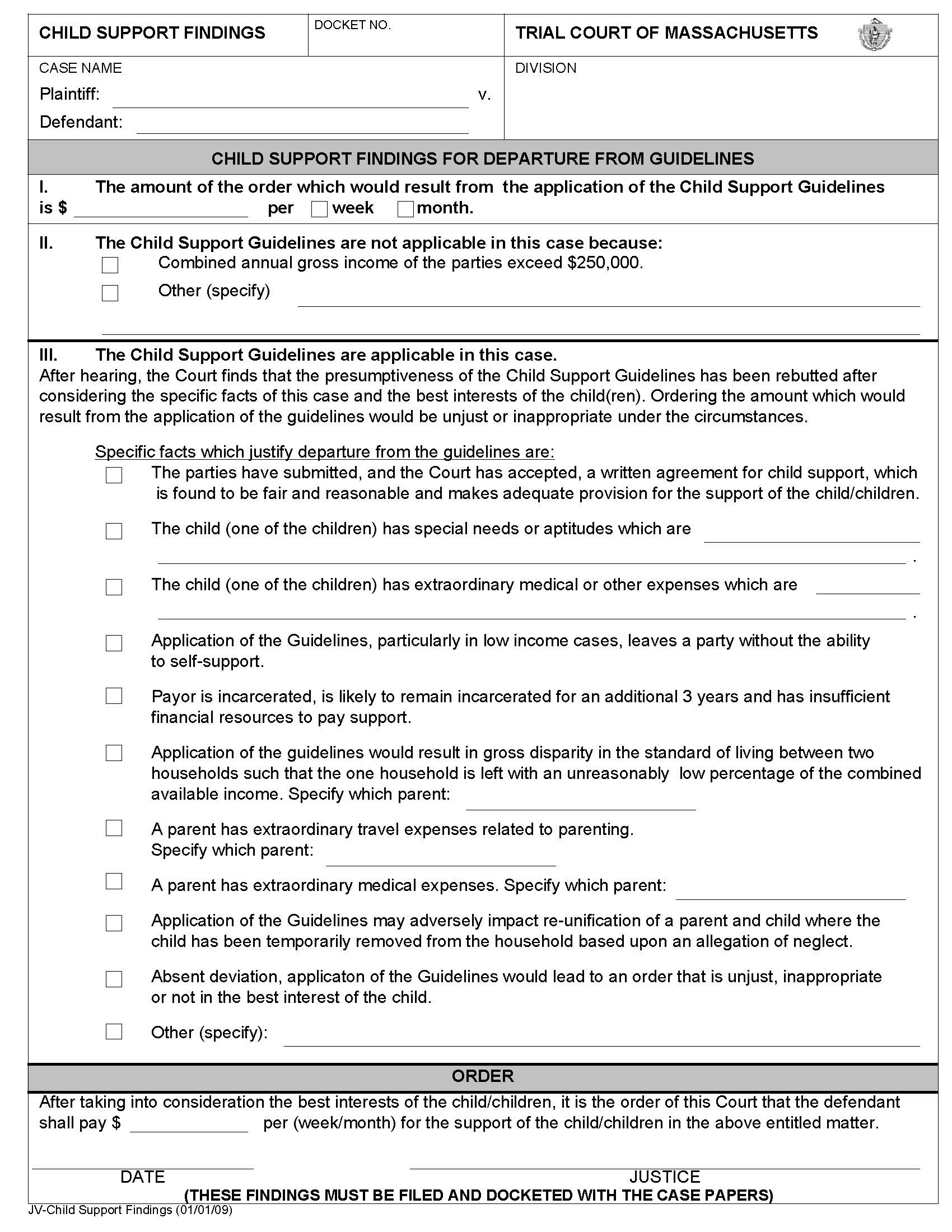 Child Support Guidelines Findings | Pdf Fpdf Docx | Massachusetts