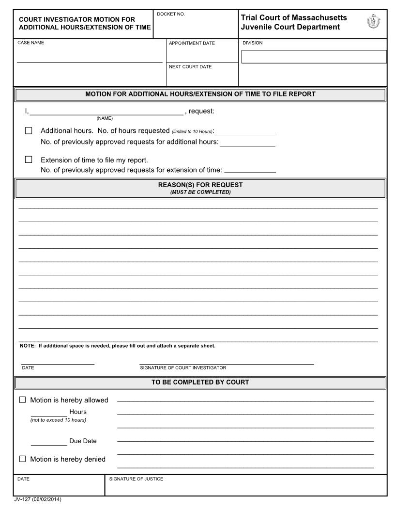 Court Investigator Motion {JV-127} | Pdf Fpdf Docx | Massachusetts