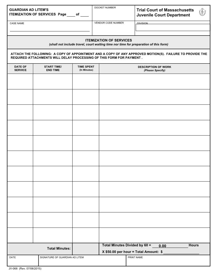 Guardian Ad Litems Itemization Of Services Additional Page {JV-068} | Pdf Fpdf Docx | Massachusetts