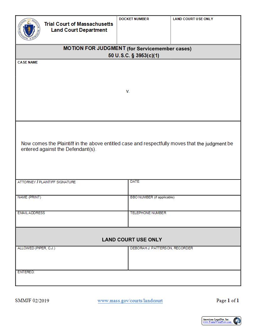Motion For Judgment In A Servicemembers Case | Pdf Fpdf Docx | Massachusetts