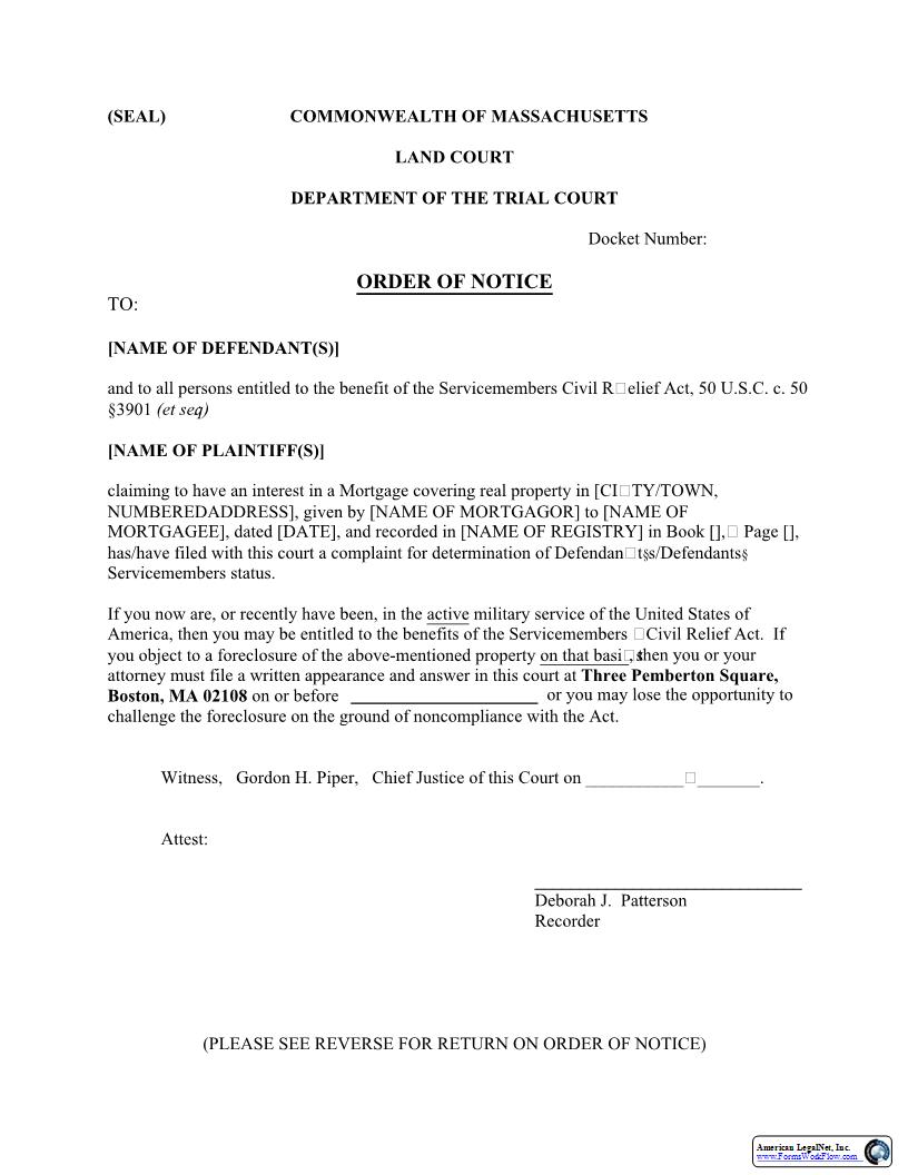 Order Of Notice | Pdf Fpdf Docx | Massachusetts
