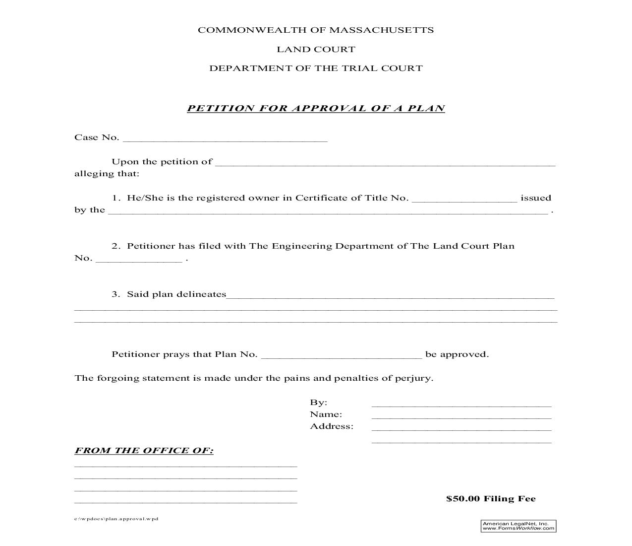 Petition For Approval Of Plan | Pdf Fpdf Doc Docx | Massachusetts