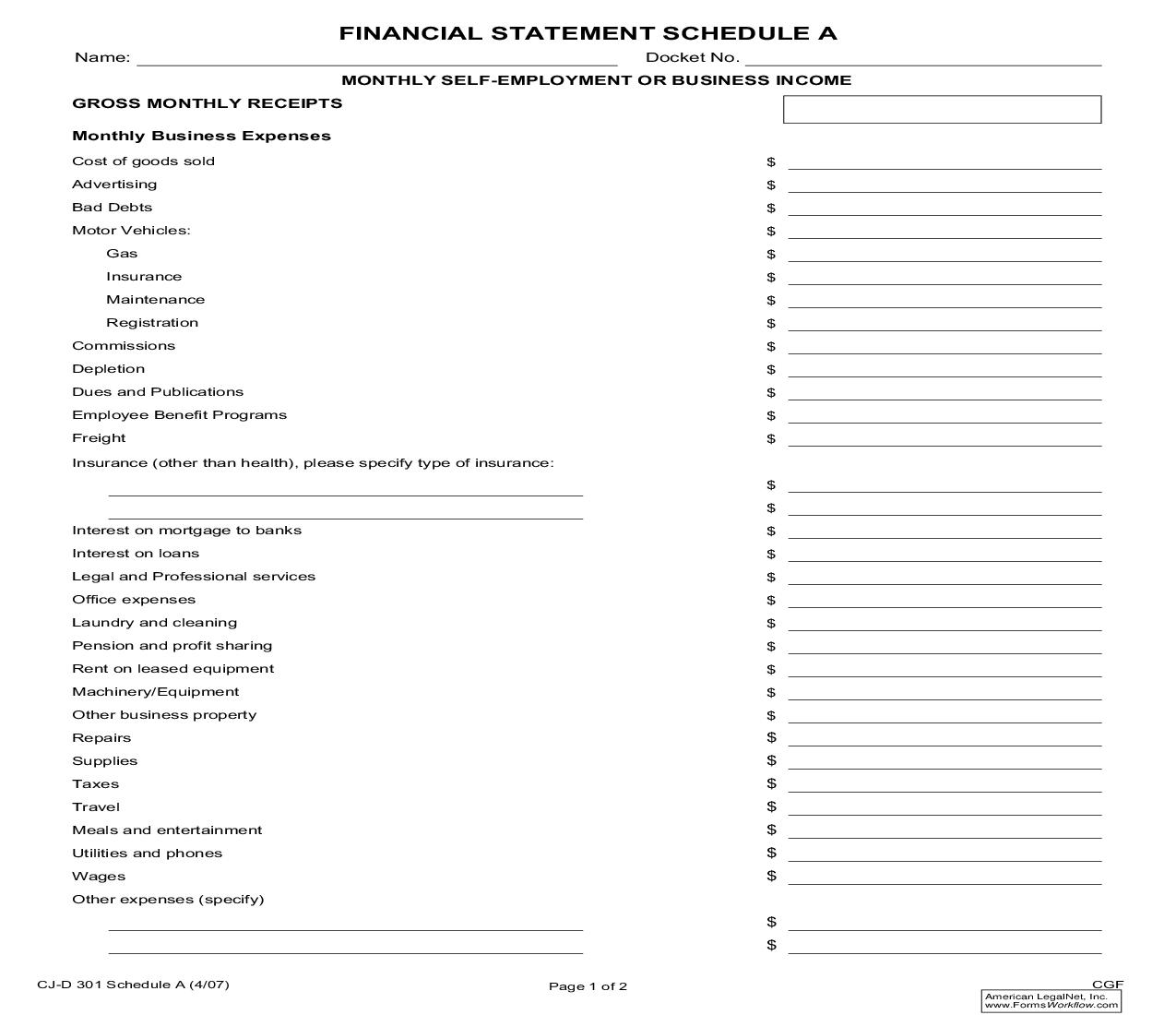 Financial Statement Schedule A {CJ-D 301 A} | Pdf Fpdf Doc Docx | Massachusetts