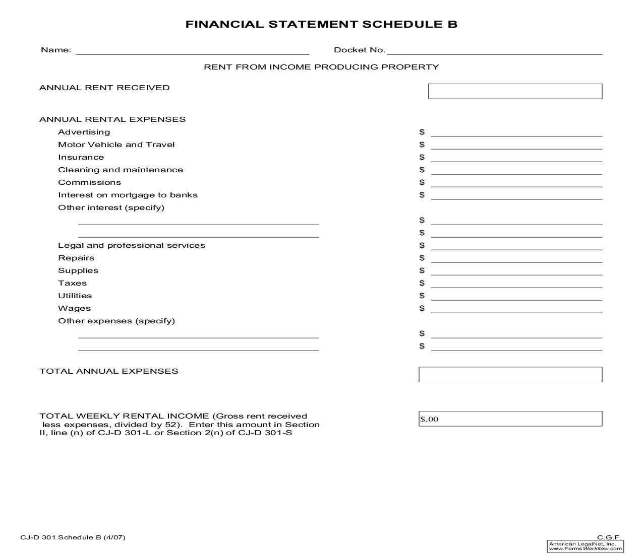 Financial Statement Schedule B {CJ-D 301 B} | Pdf Fpdf Doc Docx | Massachusetts