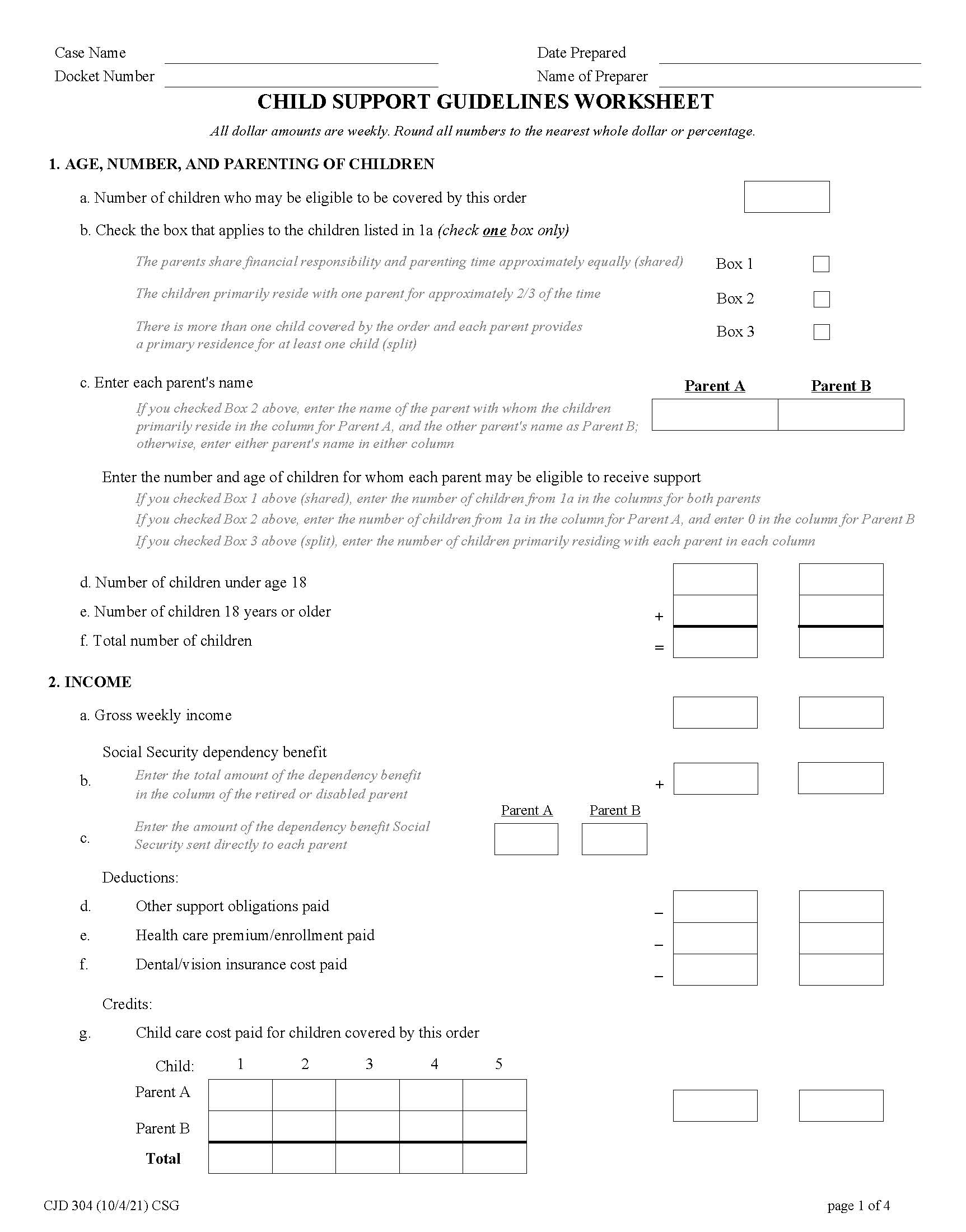 Child Support Guidelines Worksheet And Child Support Obligation Schedule {CJ-D 304} | Pdf Fpdf Doc Docx | Massachusetts