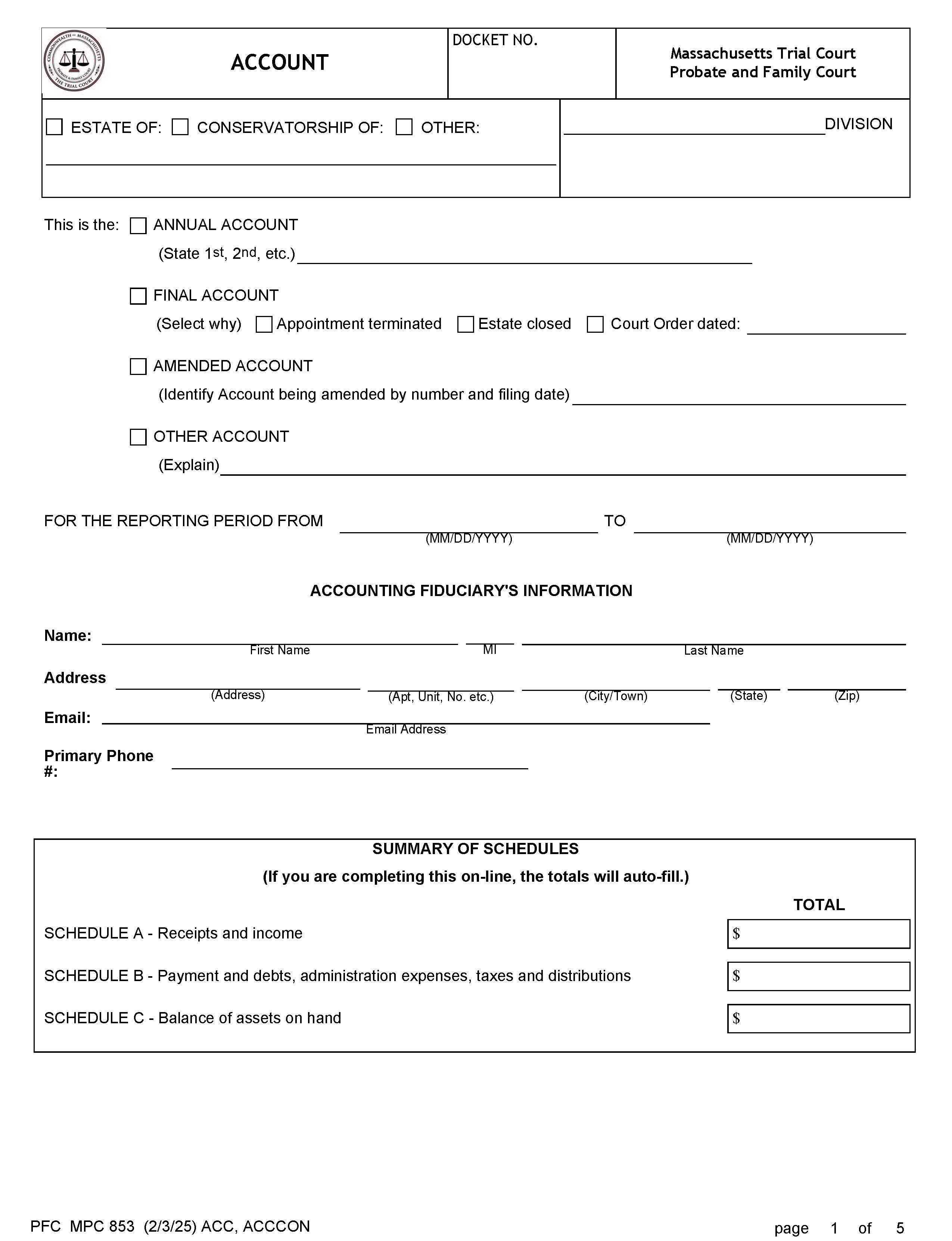 Account {MPC 853} | Pdf Fpdf Doc Docx | Massachusetts
