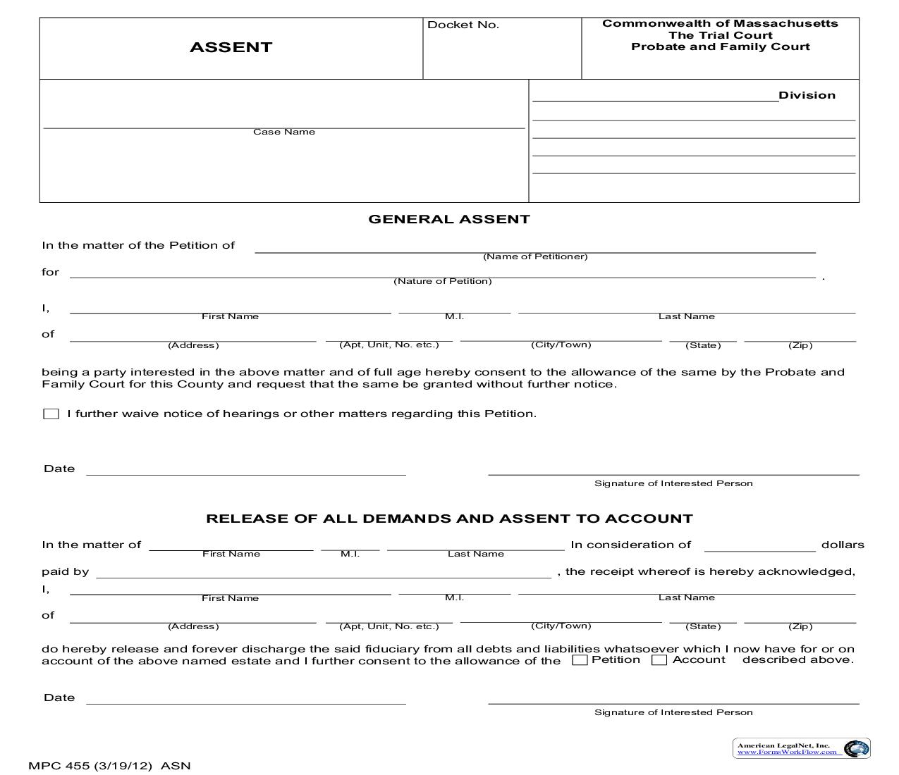Assent {MPC 455} |  | Massachusetts