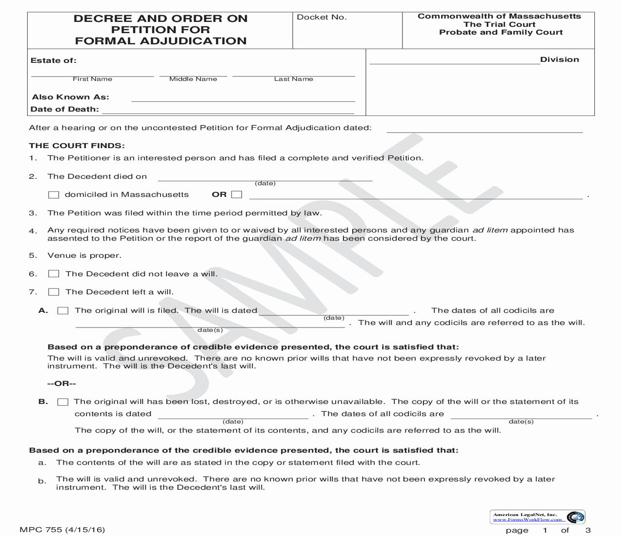 Decree And Order On Petition For Formal Adjudication {MPC 755} | Pdf Fpdf Doc Docx | Massachusetts