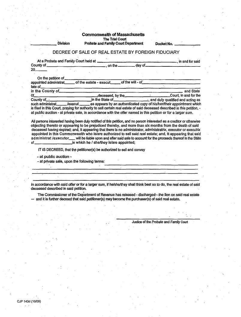 Decree Of Sale Of Real Estate By Foreign Fiduciary {CJP-143d} | Pdf Fpdf Docx | Massachusetts