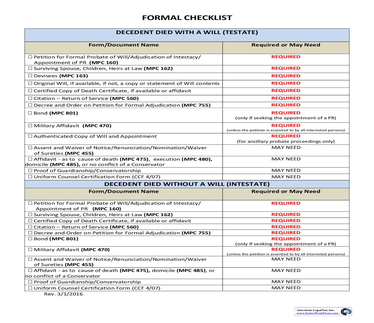 Formal Checklist {MPC 967} | Pdf Fpdf Doc Docx | Massachusetts