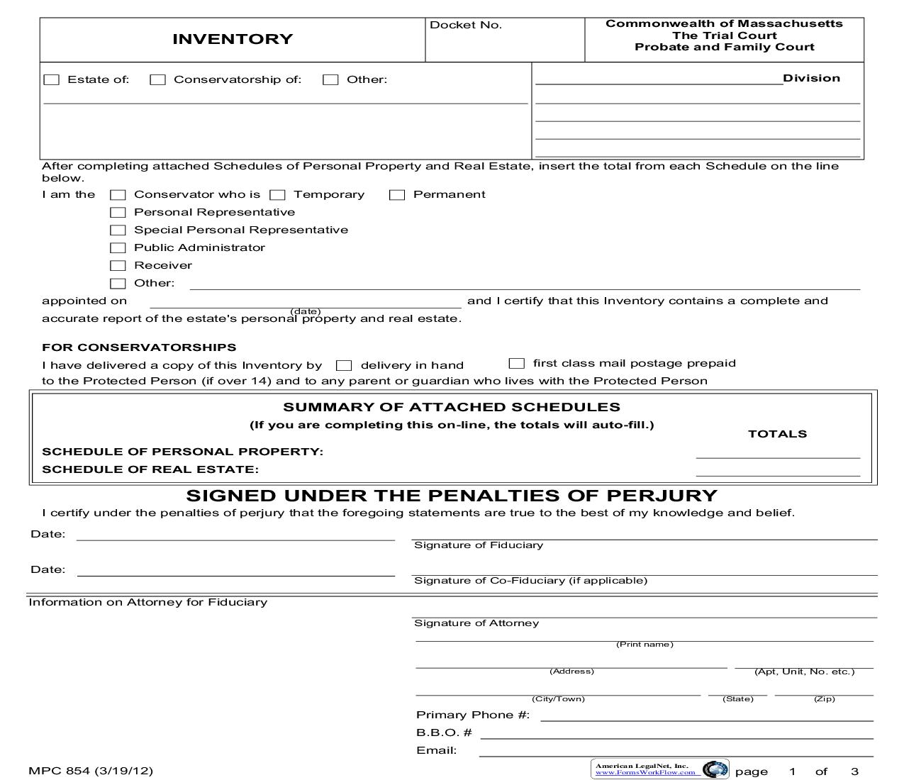 Inventory {MPC 854} | Pdf Fpdf Doc Docx | Massachusetts