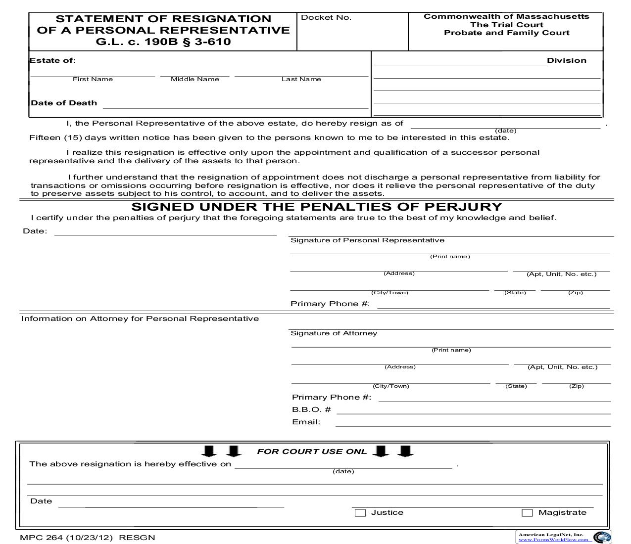 Resignation Of Fiduciary {MPC 264} | Pdf Fpdf Doc Docx | Massachusetts