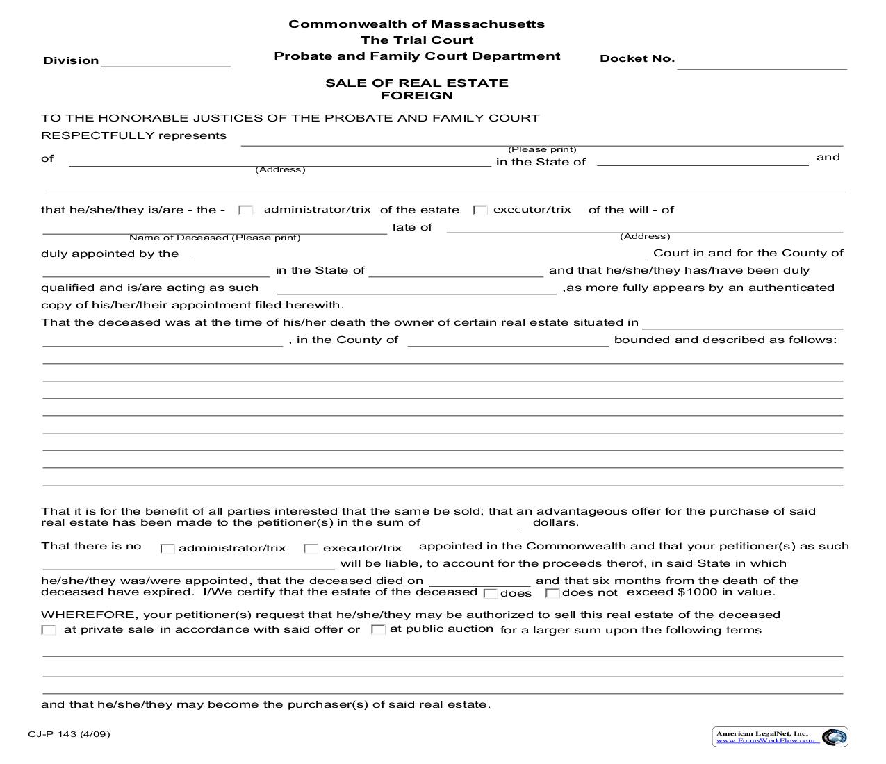 Sale Of Real Estate Foreign {CJ-P 143} | Pdf Fpdf Doc Docx | Massachusetts